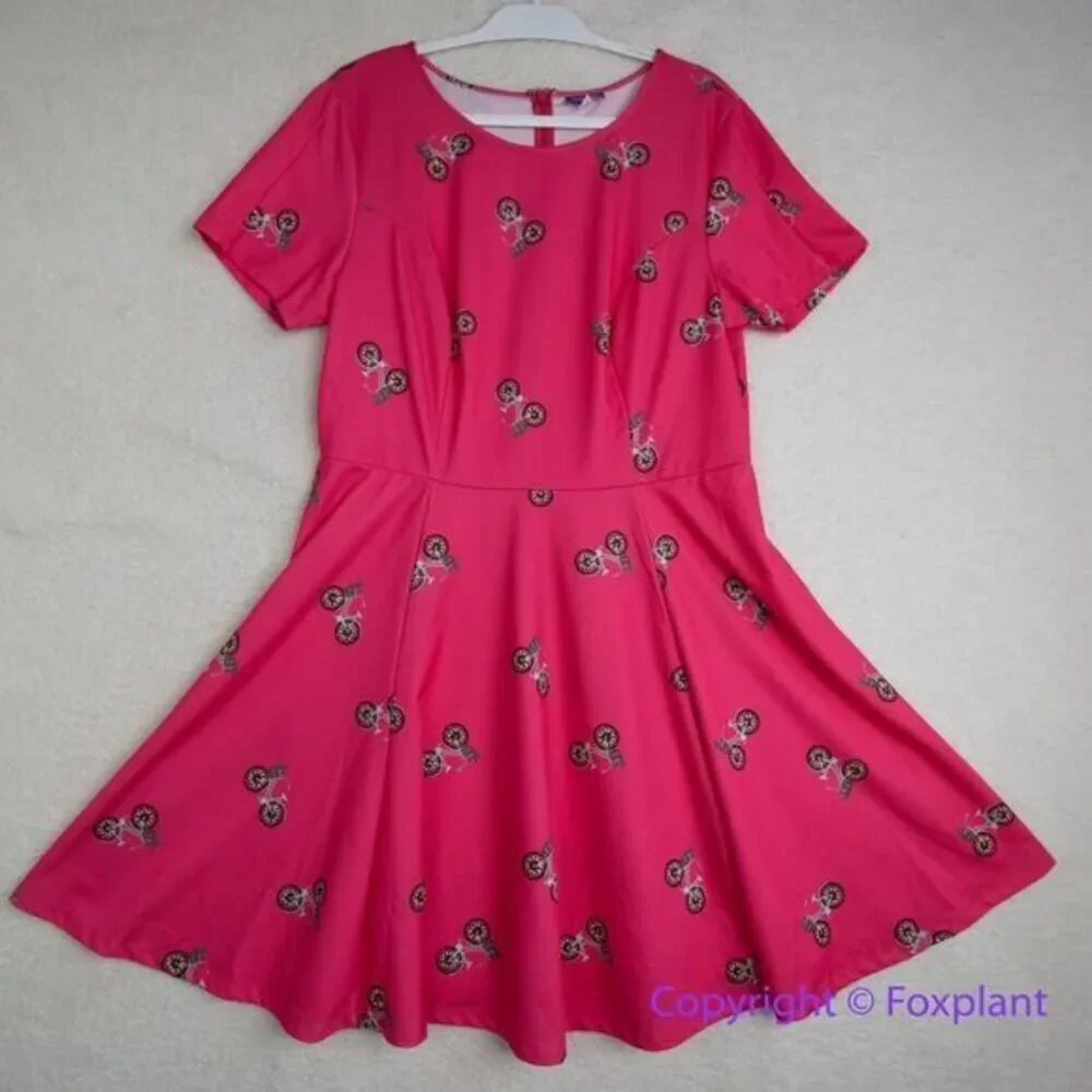 Unique Vintage X GB Sunflower Bikes‎ Pink Fit-And-Flare Dress, size 1X